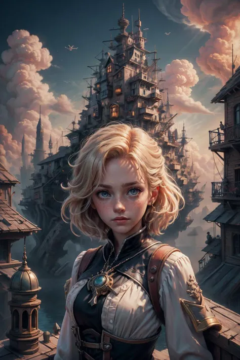 (masterpiece, best quality), game cg cinematic, colorful paint style, <lora:add_detail_v5:1>, <lora:anime3d:0.75>, <lora:3DMM_V12:0.25>, 3DMM,
1 girl, adult woman, freckles, ruby eyes, light blonde sleek hair,
(focus on character:1.1), portrait, solo, half shot, detailed background, detailed face, (<lyco:CulturePunkBundle-000007:0.3>, piratepunkai, pirate theme:1.1), aristocratic pose, ruling class, elegant clothing, looking over floating (cloud city:1.1), cloudtop sky-city, floating platforms, floating buildings, balcony, ziplines, clouds in background, cinematic atmosphere,
<lora:PsyAI_128:0.4>, PsyAI,