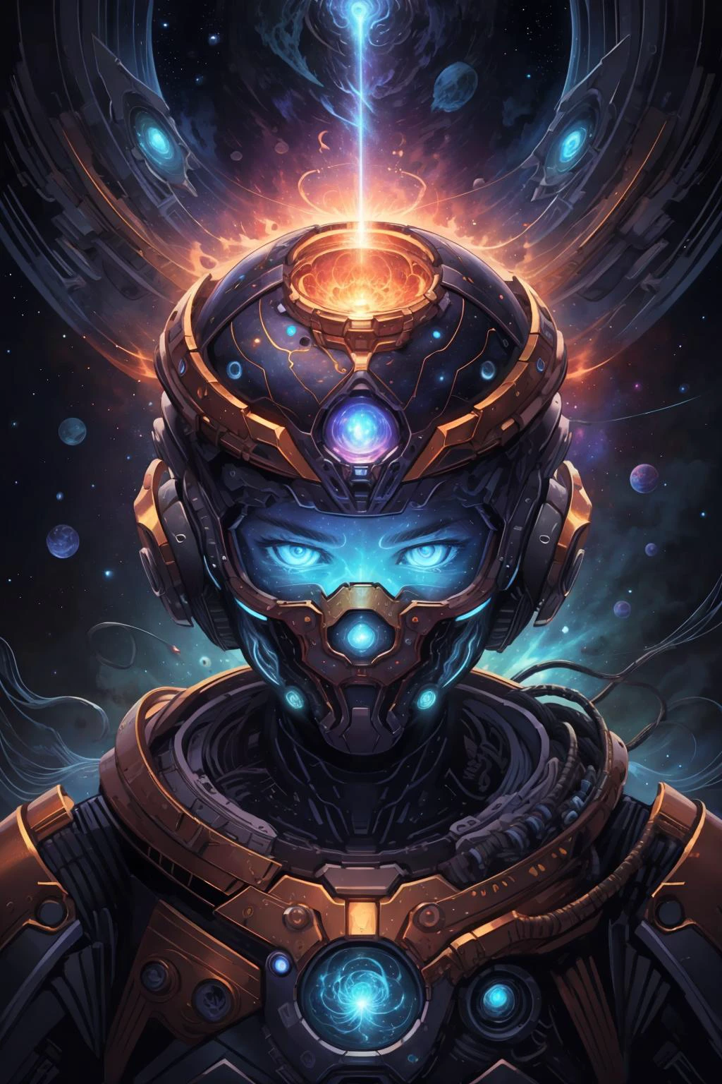 (masterpiece, best quality), aesthetic illustration, game cg cinematic, colorful paint style,
(1man, masculine adult male:1.2), jade eyes, medium brown hair, quiff,
portrait, solo, half shot, looking at viewer, detailed background, detailed face, (<lora:TerranAIv2:0.5>, TerranAI, starcraft theme:1.1) (glowing eyes:1.05), living star constellation, zodiac, calm composure, spiritual, aquarius, geometric symbolism, interstellar energy, galaxies, cosmic light, aura, symmetry, floating particles, cosmic dust, cosmic space background, dreamlike esoteric atmosphere,
<lora:PsyAI_128:0.4>, PsyAI,