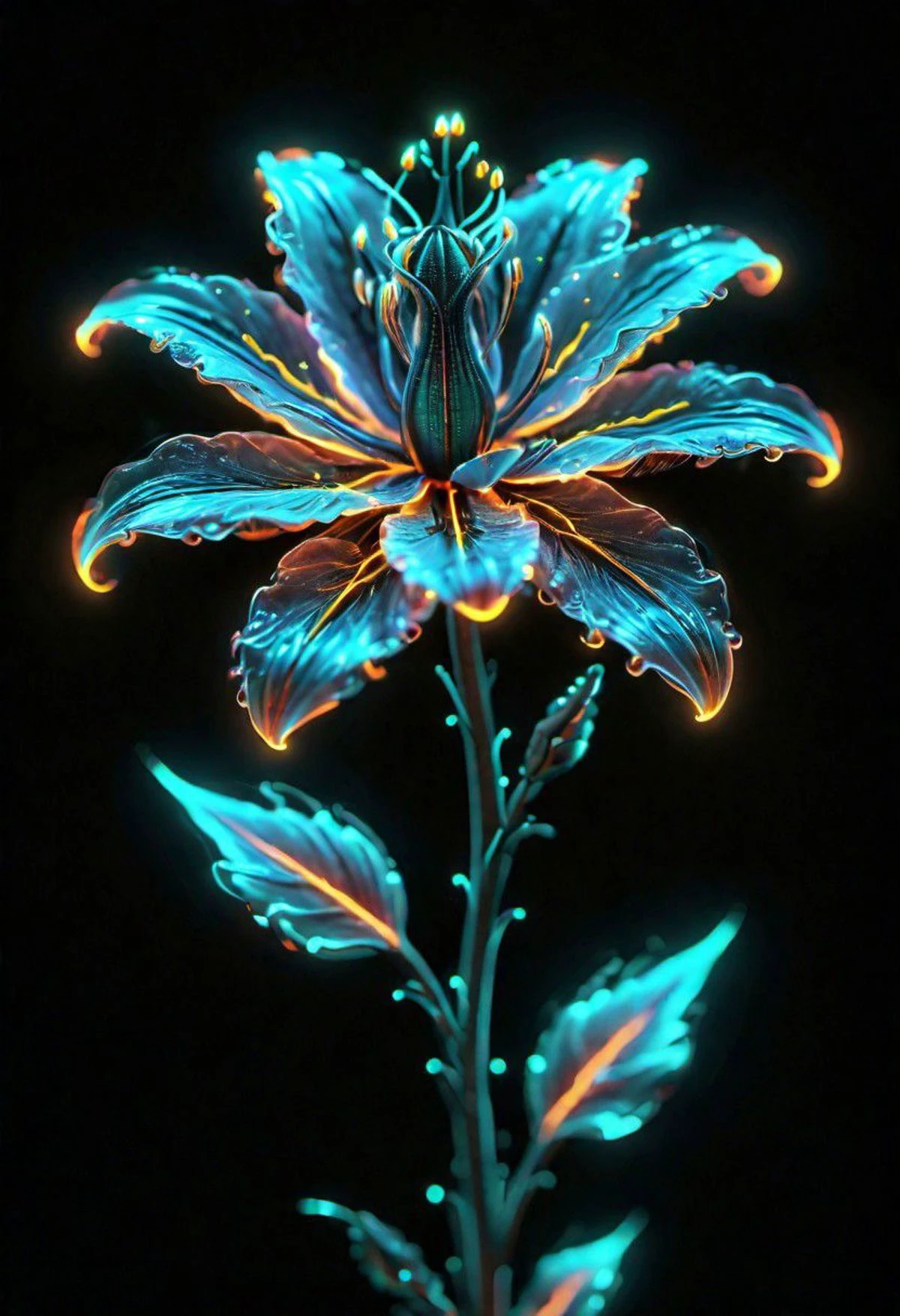 a bioluminescent neon flower, ultra detailed, realistic, vivid colors, volumetric lighting,
