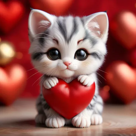 zhibi, chibi, a cute kitten on a red heart, 8k, uhd, high quality, professional, masterpiece, <lora:zhibi-sdxl:1>