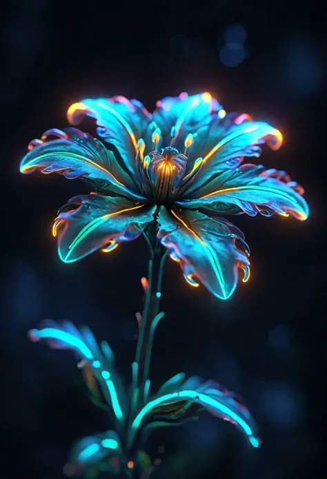 a bioluminescent neon flower, ultra detailed, realistic, vivid colors, volumetric lighting,
