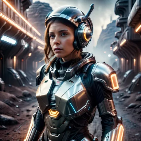 A woman in a futuristic suit standing in a city - SeaArt AI