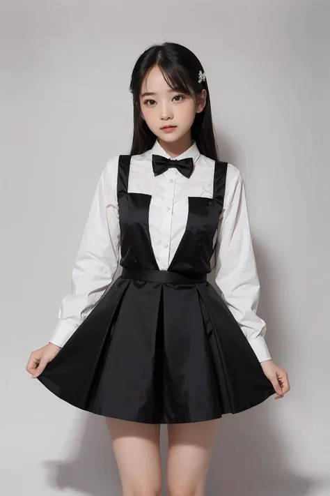 1girl, black  random formal attire, white background, <lora:MikakoAbeJAV-02:1>