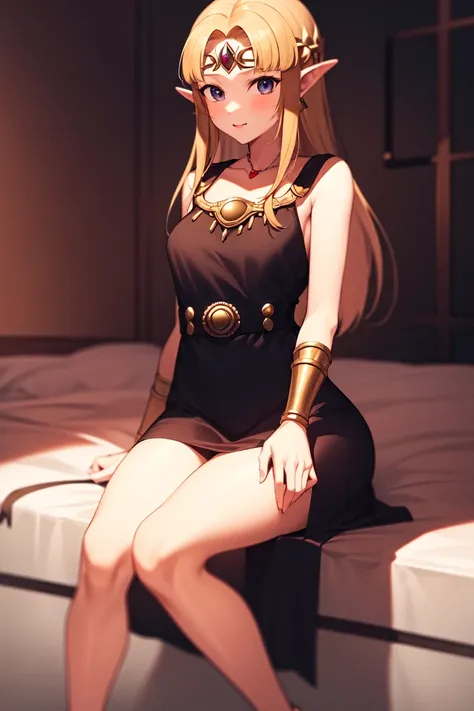 masterpiece, best_quality, 1girl, solo, princess zelda, nintendo, the legend of zelda, albw, black dress, alternate costume