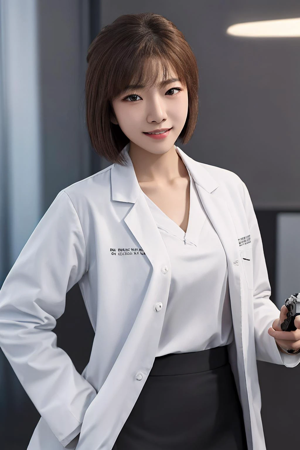 Miyano Shiho,solo,cuffs,handcuffs,labcoat,blonde hair,wariza,short hair,brown hair,skirt,pencil skirt,dark,(upper body:1.2),(detailed face:1.2),detailed skin,looking at viewer,(female child:1.2),confident smile,aiming at viewer,handgun,holding pistol,
<lora:Miyano Shiho_20230724204518:0.7>,<lora:epiCRealismHelper:0.6>,<lora:YFilter_PortraitEnhance_V1:0.4>,, masterpiece,8k,incredibly_absurdres,best quality,depth field,photorealistic,ultra highres,real picture,(realistic:1.2),masterpiece,intricate details,ultra-detailed,