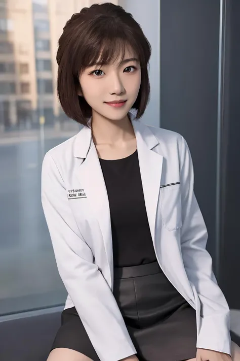 Miyano Shiho,1girl,solo,cuffs,handcuffs,sitting,labcoat,pantyhose,blonde hair,wariza,short hair,brown hair,skirt,shadow,pencil skirt,dark,(upper body:1.2),detailed face,confident smile,
<lora:Miyano Shiho_20230724204518:0.7>,<lora:epiCRealismHelper:0.6>,, masterpiece,8k,incredibly_absurdres,best quality,depth field,photorealistic,ultra highres,real picture,(realistic:1.2),masterpiece,intricate details,ultra-detailed,