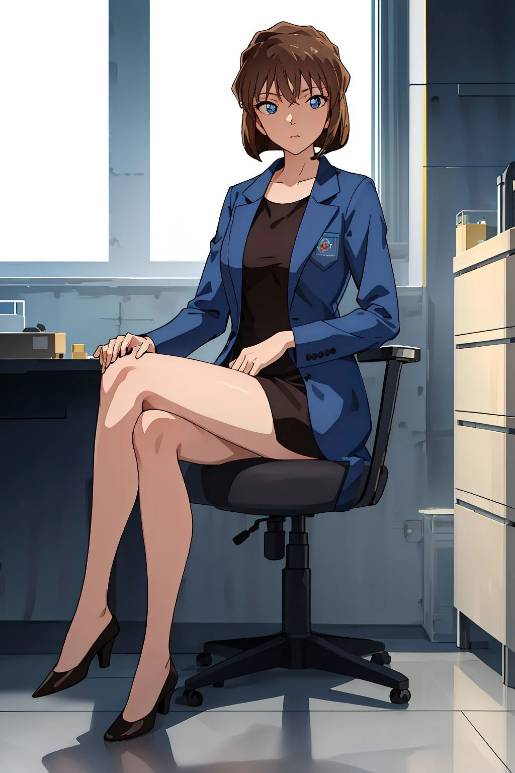 <lora:Miyano Shiho:0.9>, 1girl, brown hair,short hair,blue eyes,full body,laboratory,sitting,, (masterpiece, best quality, high quality, highres, ultra-detailed)