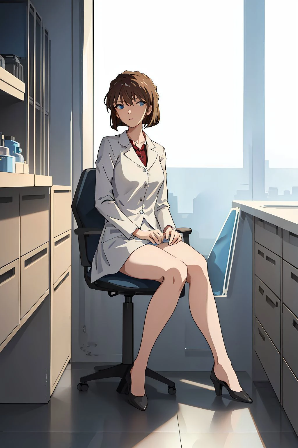 <lora:Miyano Shiho:0.9>, 1girl, brown hair,short hair,blue eyes,full body,laboratory,, (masterpiece, best quality, high quality, highres, ultra-detailed)