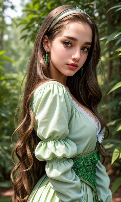 (RAW photo:1.1), (photorealistic:1.4), (best quality:1.4), Tower13_Scoobie, (Eyeliner, Eyeshadow, make-up, lipstick:1.15), beautifully detailed, professional photography, (ultra detailed), (beautiful detailed eyes:1.3), detailed face, delicate face, smooth face, (detailed facial features), absurdres, 8k, (extremely delicate and beautiful), (highly detailed skin), detailed nose, detailed mouth, physically-based rendering, high resolution, uhd, dslr, high quality, depth of field, (sharpness:1.2), film grain, Fujifilm XT3, (intricately detailed green Florentine renaissance clothes:1.4), (standing:1.2) in the woods,