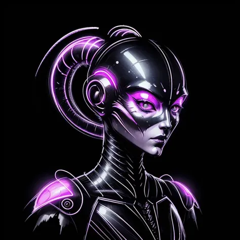 scribble, fashion female insectoid alien hooker portrait profile, neon color translucent armor, highly detailed <lora:scribble-15:.6>