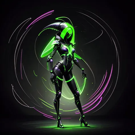 scribble, fashion female insectoid alien hooker full body profile, neon color translucent armor, highly detailed <lora:scribble-15:.75>