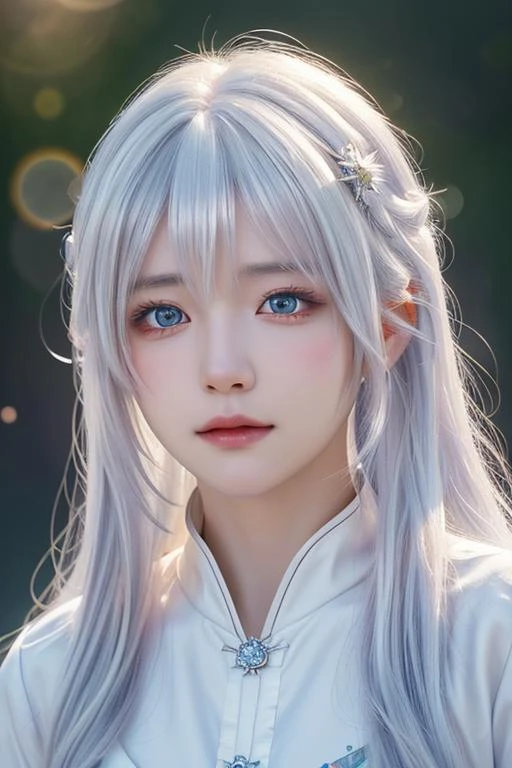 ((best quality)), ((masterpiece)), Snow mountain,((ultra-detailed)), extremely detailed CG, (illustration), blizzard, ((detailed light)), (an extremely delicate and beautiful), 1girl, solo, ((cowboy shot)), ((cute face)),(beautiful detailed eyes), red eyes,white hair, shiny hair, colored inner hair,Ice rose,Ice hair ornaments,adorns,depth of field, [ice crystal], caustics,lens flare,bokeh, crystal,((floating hair)), ((chromatic aberration)), ((caustic)),((disheveled hair)),watercolor_(medium),detailed background,fluttered detailed splashs, beautiful detailed sky,