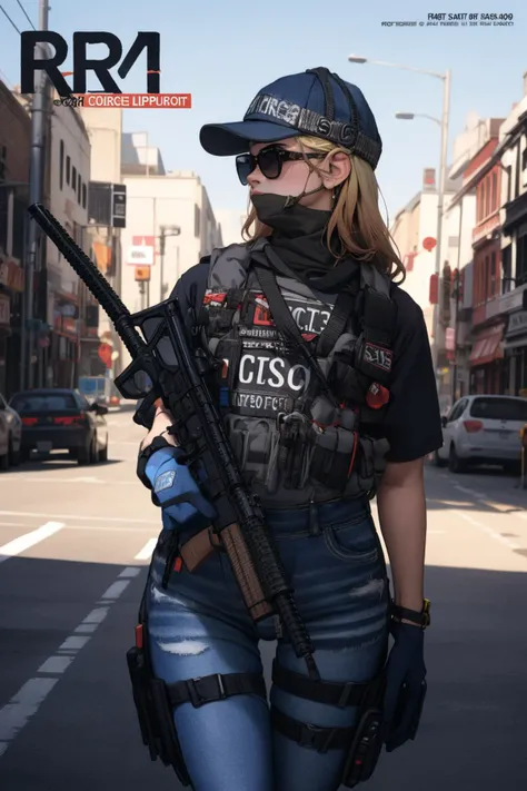 solo,(thigh gap:1.3),outdoors,cityscape,standing,(cowboy shot:1.3),<lora:0298 British counter-terrorism police_v1:1>,ruanyi0298,mouth mask,sunglasses,hat,holding weapon,m4 carbine,ar-15,arm tattoo,1boy,, (photorealistic:1.4)(realistic, photo-realistic:1.4),(masterpiece, best quality:1.4),ultra high res,8k UHD,HDR,RAW,incredibly absurdres,official art,vivid colours,lens 135mm,f1.8,depth of field,cover_page,Rim lighting,magazine_cover,rim lighting,((stunning gradient colors)),
1 girl,(solo),Sit,,