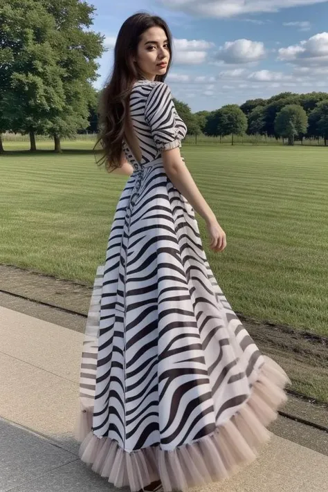 1woman, long hair, realistic, masterpiece, high detailed skin, looking at viewer, outdoor view, solo, full body shot
<lora:Zebra_Long_Dress_By_Stable_Yogi:1>zebra print, long dress