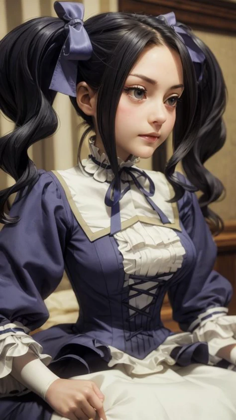 (highly detailed), sharp focus, large breasts, close up on face, <lora:Melty:0.8> dress, twintails, ribbon, frills