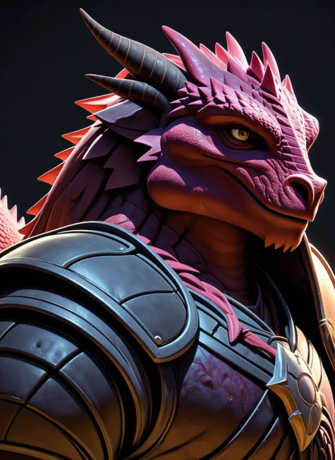 red dragonborn, male, horns, solo, scales, armor, tail, shoulder armor, pauldrons, portrait, closed mouth, black background
, ((masterpiece, best quality)), art by greg rutkowski <lora:dragonborn_offset:1>