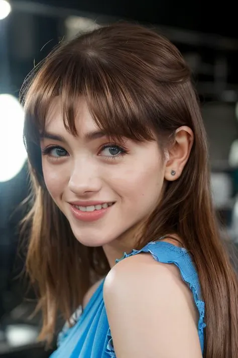 <lyco:Natalia Dyer:1.1>, portrait of skswoman, (full torso shot), happiness , smiling, cute, wearing tank top, with long chocolate Layered haircut , long hair, background high school epic (photo, studio lighting, hard light, sony a7, 50 mm, matte skin, pores, colors, hyperdetailed, hyperrealistic),