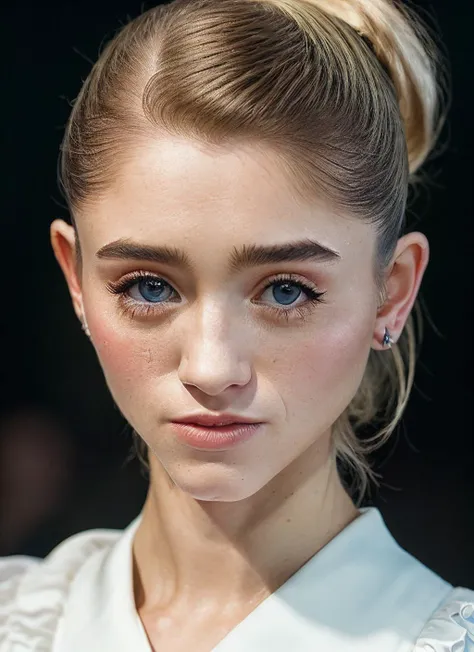 walker evans,
(beautiful girl, make up), (Age 29),
(happy, strawberry blonde hair, fringe, hair pulled back in bun, dusk:1.2),
High resolution, diffraction spikes, wrap dress, pearl earrings, and ballet slippers,
looking at viewer,
(realistic, photo-realistic:1.37)
(detailed background:1.25), bokeh anamorphic depth of field blur background,