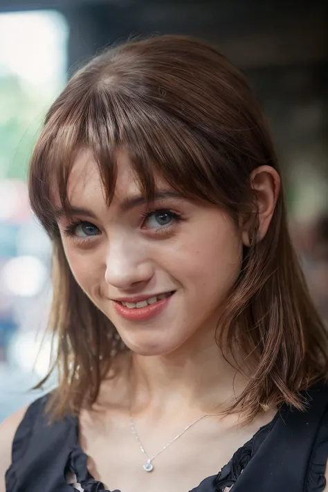 <lyco:Natalia Dyer:1.3>, portrait of skswoman, detailed face, facing forward, happiness , smiling, cute, wearing sexy black tank top, with long chocolate Layered haircut , long hair, background high school epic (photo, rimlight, hard light, sony a7, 50 mm, matte skin, pores, colors, hyperdetailed, hyperrealistic),