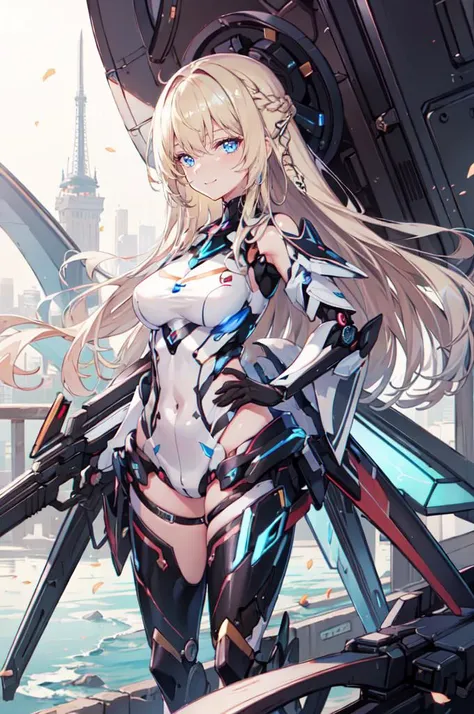 ((masutepiece, Highest Quality)), Detailed face, Beautiful face, full body Esbian, full of details, Highly detailed, Depth, Beautiful girl with Blonde colored hair,Disheveled hair,long Blonde colored hair,morbid,white pupil,legs are very thin,legs are long, Blue eyelashes, masterpiece, 1girl in ((20yr old, Futuristic mecha armor exposes belly button, medium breasts, Naked, Flirting sci-fi battlefield, from behind, Bat Cup, Looking back, hawken, Smile, Open mouth, Long hair, (Blonde colored hair, Deep Blue Eyes:1.2), Sparkling eyes, Cute face, kawaii, Large breasts, Delicate hair, disheveled hair, (((floating))、Blue sky, white clouds), Shiny hair, Shiny skin, (It expanded to the left and right so that it protruded from the screen.、Symmetrical winethallic colored mechanical wing, Headgear), Futuristic and energetic atmosphere), ((during night)) ((Low camera angle, Ground View)) Tall and tall,Thin, 8K, ultla realistic, offcial art,
