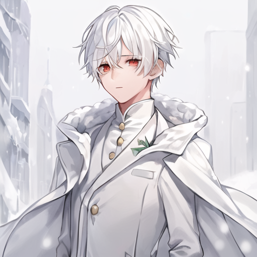 Anime boy in white coat with red eyes and white hair - SeaArt AI