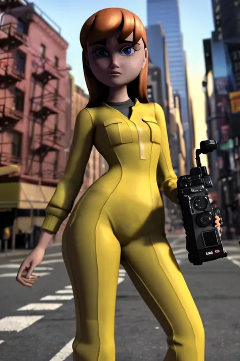 extremely detailed, bloom, cinematic lighting, new york city street, smooth shadows, flat lighting, 3d animation, april2012, thin girl, beautiful light, (dynamic pose:1.2), wide shot, round head, <lora:april2012:0.8>