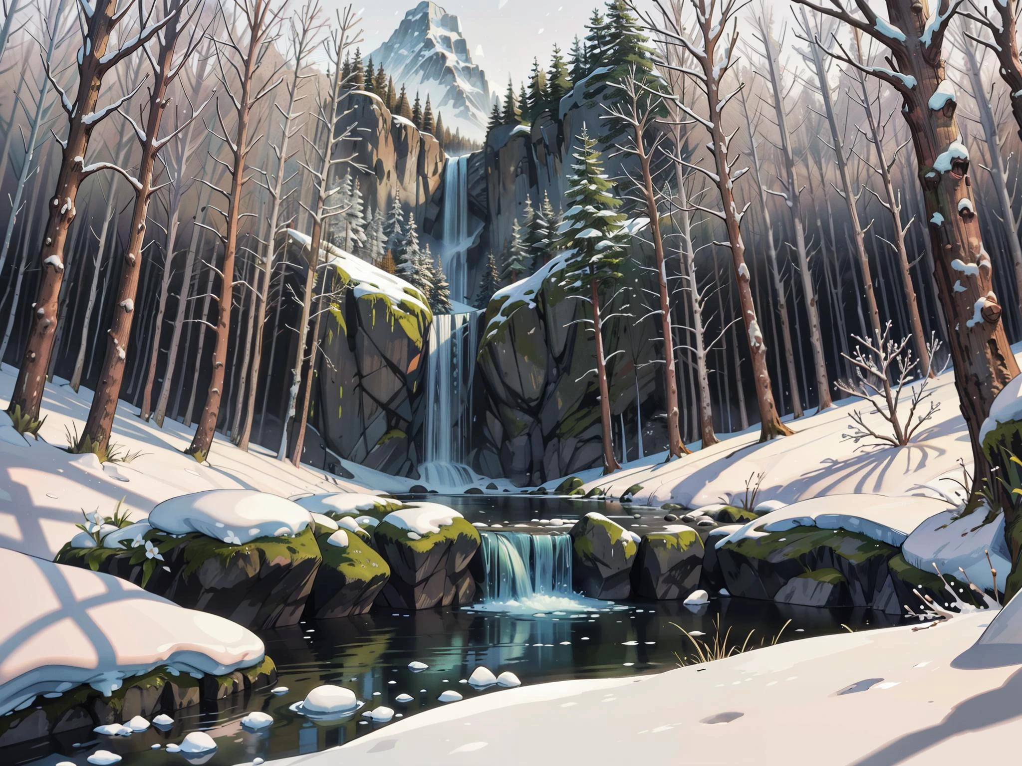 waterfall in a forest, frozen, snow, ice, fantasy, hdr, (soft light, sharp:1.2), <lora:add_detail:0.4>, <lora:epiNoiseoffset_v2-pynoise:1.5>,