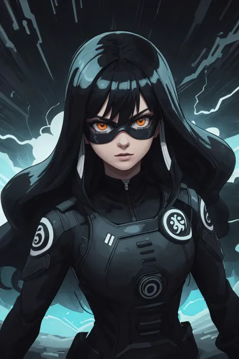 (masterpiece:1.1), (highest quality:1.1), ultra-high quality, HDR, (ultra detailed original illustration), (fusion of limited color, maximalism artstyle, geometric artstyle),<lora:add_detail:0.5>,
1 girl, adult british woman, aquamarine eyes, gray blowout hair,
solo, upper body, looking at viewer, detailed background, detailed face, (<lora:YinYangTech:0.6>, yin, yinyangtech theme:1.1), secret agent, undercover, espionage, heist, infiltration, intelligence, running, spy gear, dark orange spy clothes, storm in background, shadows, dark cinematic atmosphere,