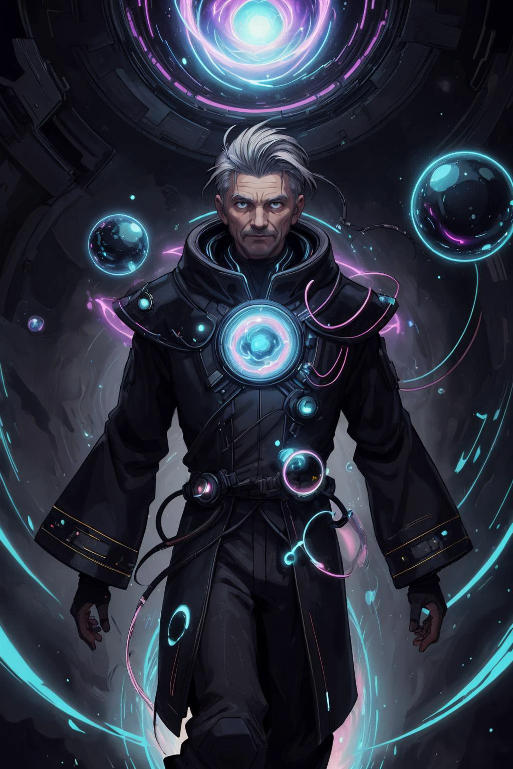(masterpiece:1.1), (highest quality:1.1), ultra-high quality, (ultra detailed original illustration), glitch, (original illustration composition), <lora:add_detail:0.5>,
(1man, old male:1.2), frail, jade eyes, gray hair, slick back,
(style-swirlmagic:0.8), portrait, solo, (full body:0.6), looking down, detailed background, detailed face, (<lora:UltraBlackholeTech:0.6>, warp, scifi, excessive energy, ulblackholetech theme:1.1), bubble-mage, happy, colorful mage robes, surrounded by magical bubbles, rainbow, floating orbs, wisps of magic, floating particles, transclucent, mesmerizing, bubbles in background, glittering sparks, fog, jovial ethereal atmosphere,
<lora:BG2_dpep4+silicon29dim64:0.8>,