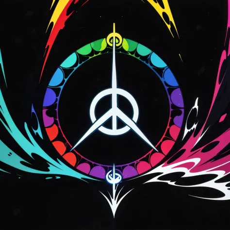 (masterpiece, top quality, best quality, official art, beautiful and aesthetic:1.2), an acrylicpourpainting of the peace symbol, rainbow colors, black background <lora:AcrylicPourPainting:1.0>