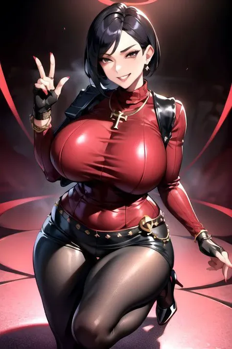 extremely long hair perfect anatomy 1 girl tall solo curvy body ((red scarf)) ((gloves)) perfect hands big tits short hair covering eyes black lipstick long black glows blue eyes raincoat nsfw