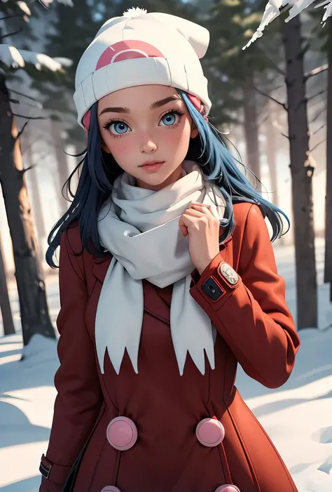 (masterpiece, best quality), 1girl,     <lora:PKMN_Dawn_Coat_v1:1> pkmndawn, 1girl, solo, blue eyes, blue hair, long hair, bangs, sidelocks, hair ornament, hairclip, || winter clothes, red coat, winter coat, long sleeves, white scarf,