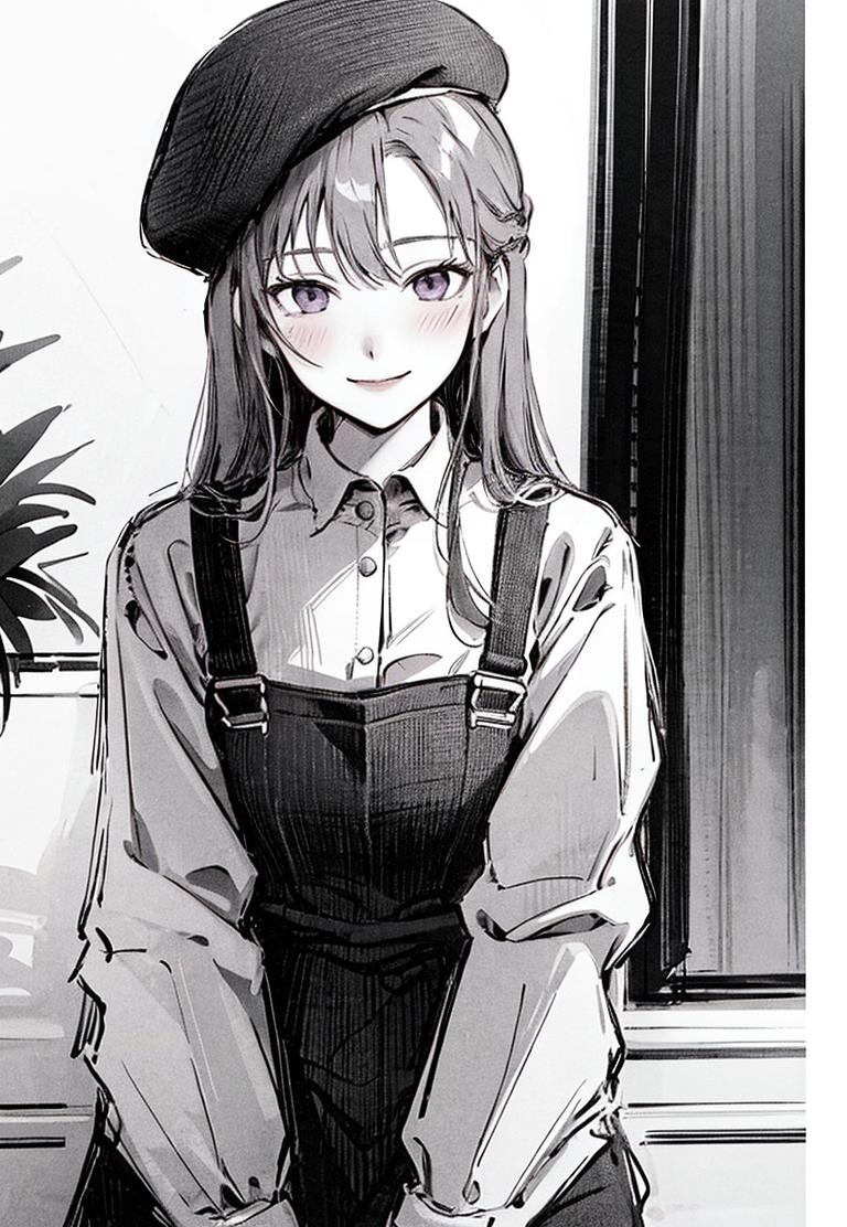 Anime girl with black and white drawing of her hands on her hips ...