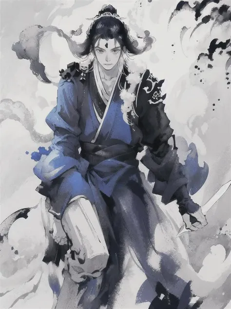 best quality, masterpiece,( male focus:1.3),
1man, handsom, solo, ink paint, ink wash, white background, simple background, hanfu, taichi, red monochrome, long hair, strong, sword
<lora:InkC-000006:1>