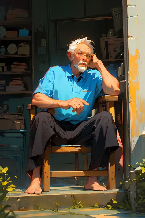 (best quality, masterpiece:1.3), 1boy, old man, looking up, sitting, muscular,