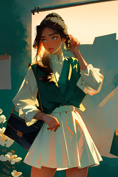 1girl, jenn1f1850, office, white shirt and black skirt, style of Peter Wileman,
(best quality, masterpiece),