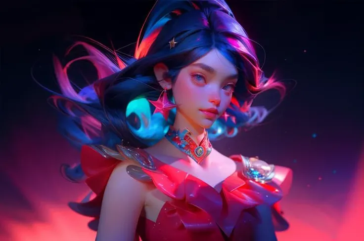 (masterpiece, best quality),  intricate details,
1girl,  <lora:star_guardian_neeko:0.8> star guardian neeko, 1girl, multicolored hair, dress, star guardian \(league of legends\), magical girl, hair ornament,