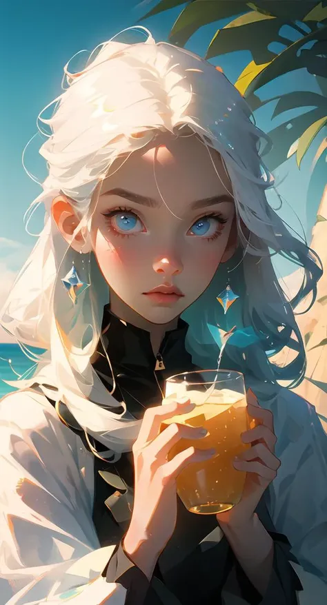 <lora:nijiexp-000010:0.9>, ,letterboxed, 1girl, solo, face, blue_eyes, (looking at viewer:1), white_hair, close-up, hair_between_eyes, drinking water,glowing eyes,sunny day,bright face,