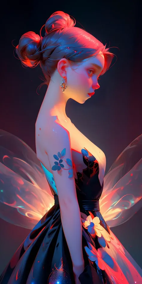 (masterpiece, best quality), 1girl, upper body, flower, from side, reflection, dress, galaxy, looking at viewer,
