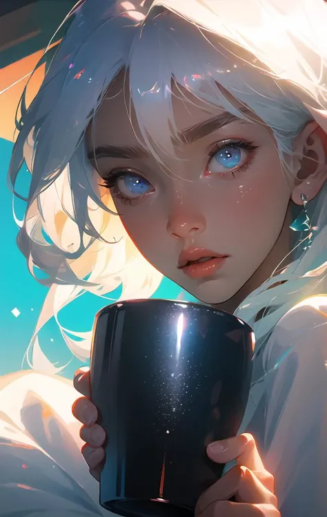 <lora:nijiexp-000010:0.9>, ,letterboxed, 1girl, solo, face, blue_eyes, (looking at viewer:1), white_hair, close-up, hair_between_eyes, drinking water,glowing eyes,sunny day,bright face,