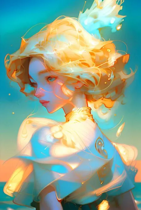 Anime artwork, grand photograph, polaroid, A blonde woman swimming in a sea, canon_5d_mark_4, elaborate_detail, art by J.C. Leyendecker