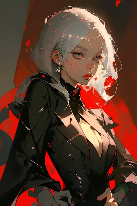 1 beautiful woman, office suit, coat, shirt,
silver hair, hand
(Sui Ishida, oil painting )
abstract, red background
(masterpiece, best quality),