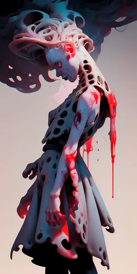 (masterpiece, best quality), horror, hell, mist, gut, grotesque, dreamlike, dark mood, high contrast, nightmare, blood, surreal, ((no humans, intricate))