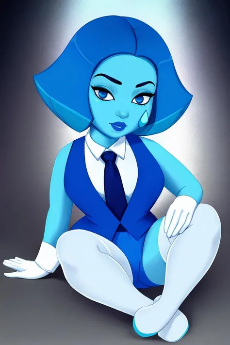 cartoon, aquamarine, ultra-detailed, no_nose, blue eyes, blue skin, facial mark, two-tone hair, white stockings, vest, tie, plain background,
<lora:Aquamarine:0.8>