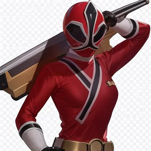 <lora:ranger:0.85>, 1girl, solo, simple colored background, red body suit, hand on hip, large breasts