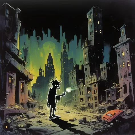<lora:Ralph Bakshi Style:1>Ralph Bakshi Style - junky injecting heroin, ruined city, dark, night, scary