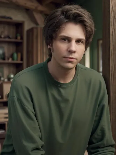 gquality, <lora:rubius-10:1> rubius, adult man, oversized green shirt