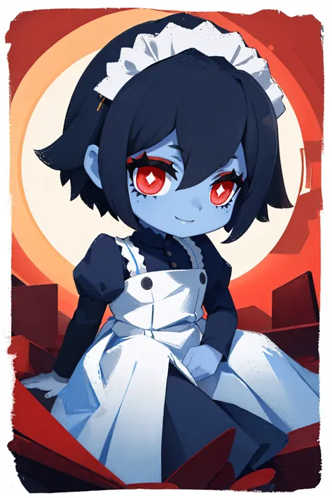 (masterpiece, best quality:1.2), border, chibi, solo, 1girl, mary, colored skin, pale skin, smile, looking at viewer, maid headdress, maid <lyco:style_onmyoji-20:1> <lora:mary-sh-richy-v1:0.9>