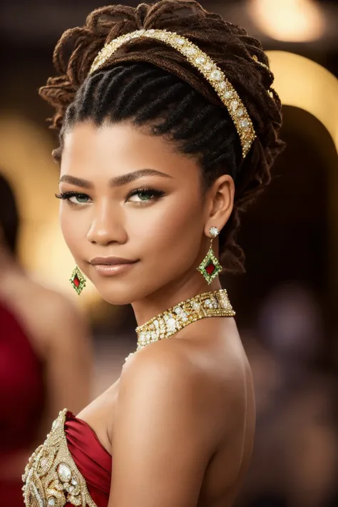 Masterpiece Zendaya high quality, 4K, beautiful design, shiny, from the front, award winning photo, extremely detailed, amazing, fine detail, absurdres, highly detailed , extremely detailed eyes and face, by lee jeffries nikon d850 film stock photograph 4 kodak portra 400 camera f1.6 lens rich colors hyper realistic lifelike texture dramatic lighting unrealengine trending on artstation cinestill 800 tungsten, 1girl, solo, expressive look, (smiling seductively,puffy lips,) HDR, highest quality, sexy dress, sharp focus, looking at viewer, facing viewer, 4k,emerald green eyes beautifully detailed,a woman in a (((red and gold))) dress standing on a stage
<lora:zendaya_v10:1>