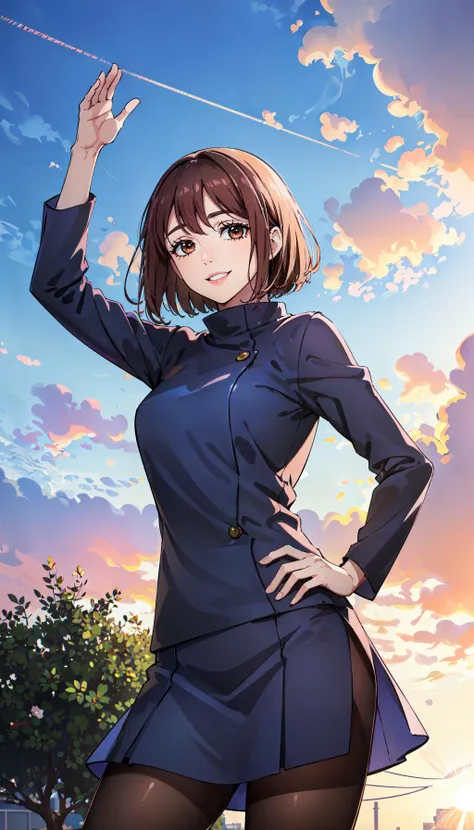 Anime girl in uniform flying a kite in the sky - SeaArt AI